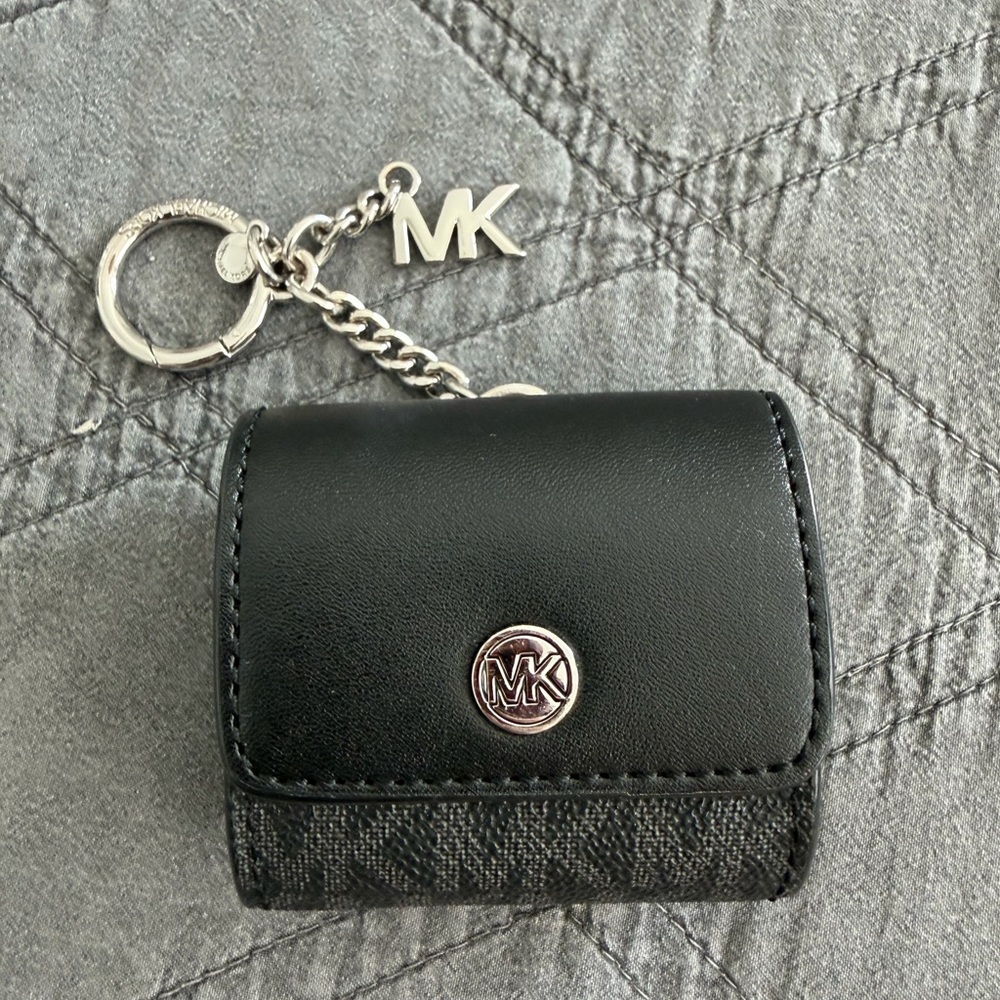 Michael Kors Airpod Case Black and Grey with Silver Hardware